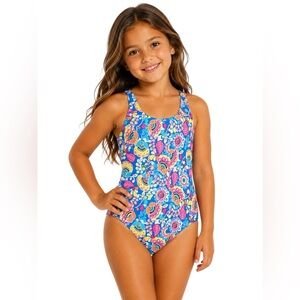 Girls' Bright Blue Floral One-Piece Swimsuit